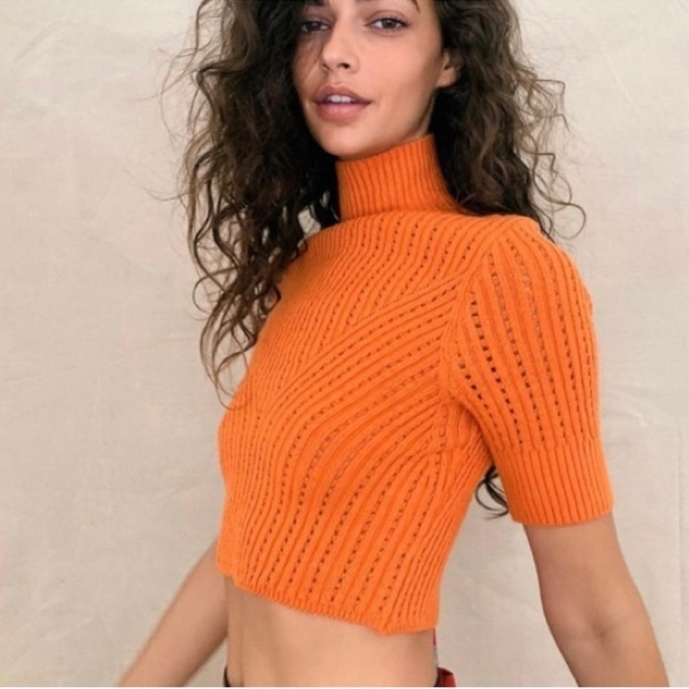 Intimately Free People Carly Swit Crop Knit Mockneck Top Orange